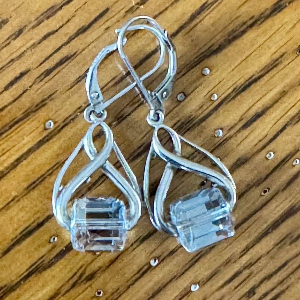 Sterling Silver Blue Crystal Drop Earrings Elegant